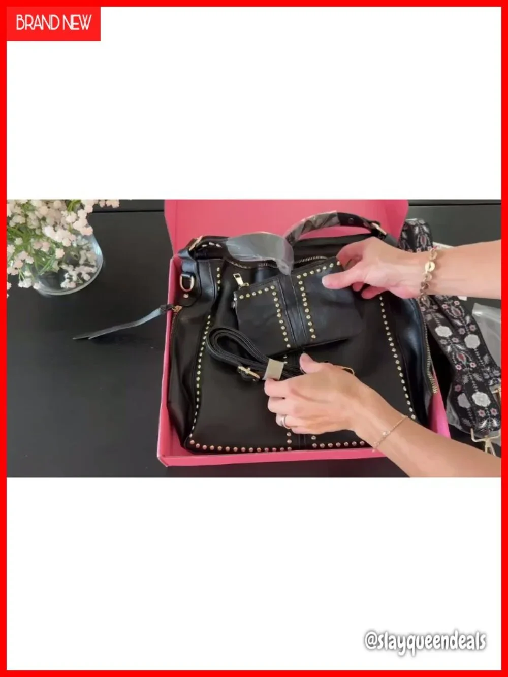 Studded Hobo Purse Set PU Faux Leather Shoulder Bag with Wallet